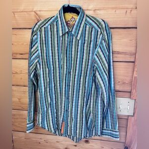 Robert‎ Graham Striped Flip Cuff Long Sleeve Shirt Men’s Medium